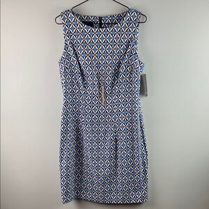 NWT AB Studio Blue Geometric Pattern Dress Size 10